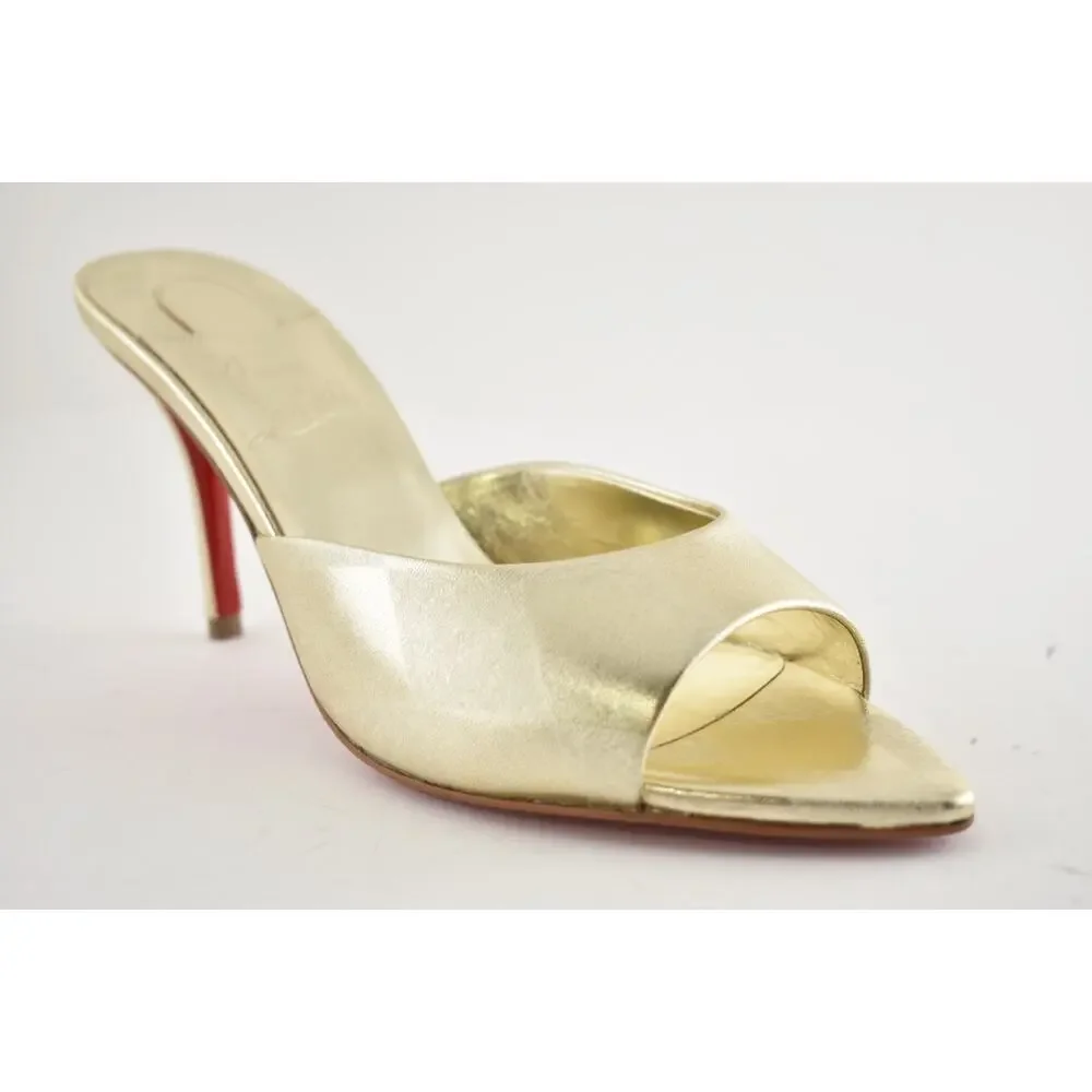 Christian Louboutin Miss Z Mule 80 Platino Gold Backless Sandal Heel Pump 35